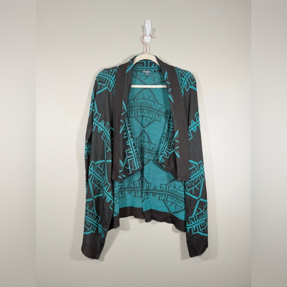 Y2K Charlotte Russe Cardigan Long Sleeve Teal Charcoal Tribal Western Women M